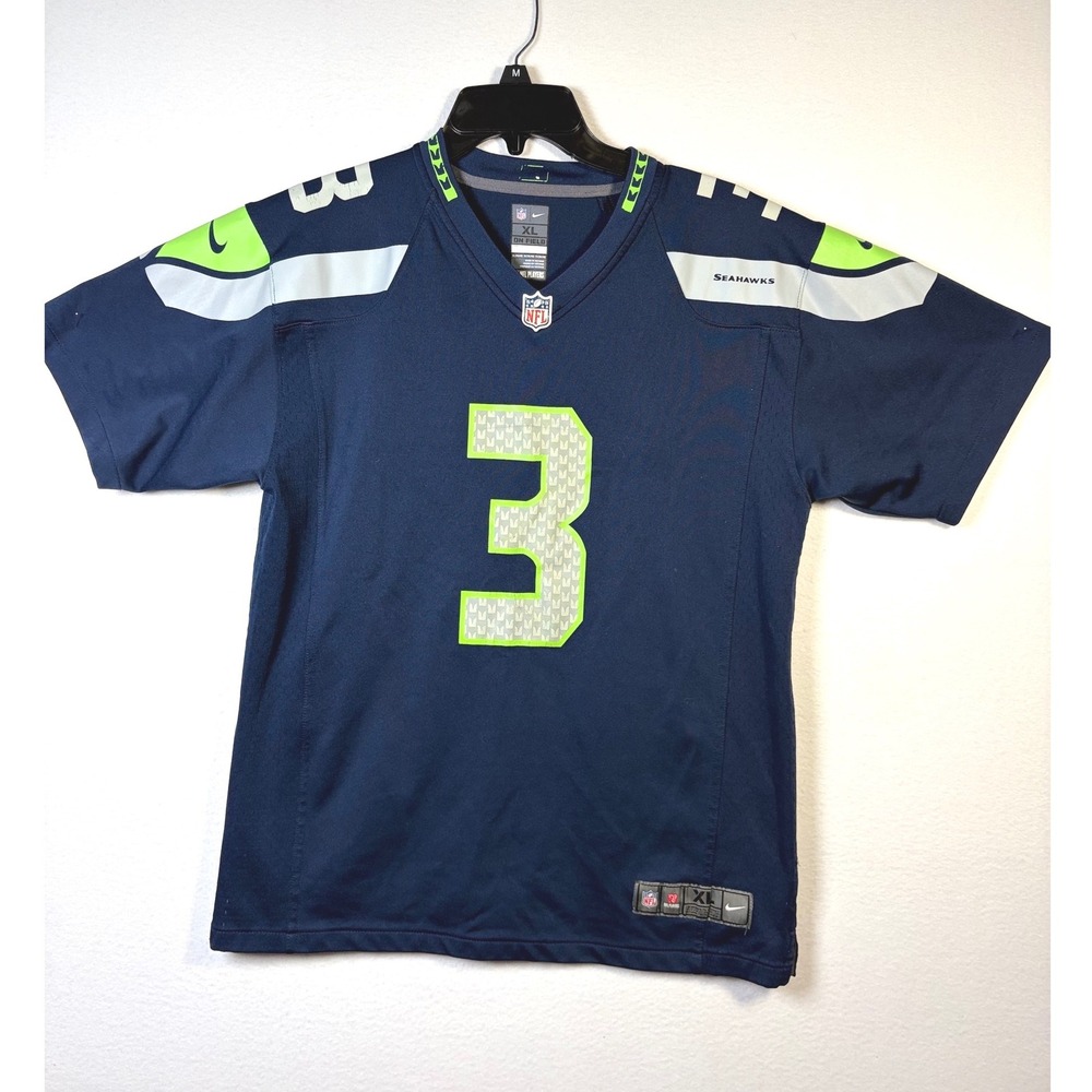Nike Jersey Kids XL Blue Good Russell Wilson Seattle Seahawks NFL On Field 3